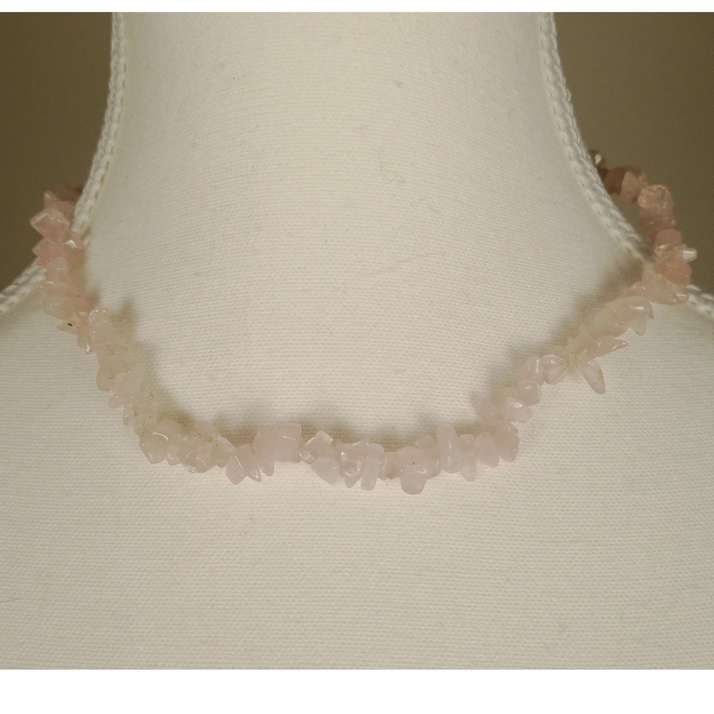 Chic Rose Quartz Chip Stone‎ Beaded Necklace Silver Clasp Gemstone Jewelry